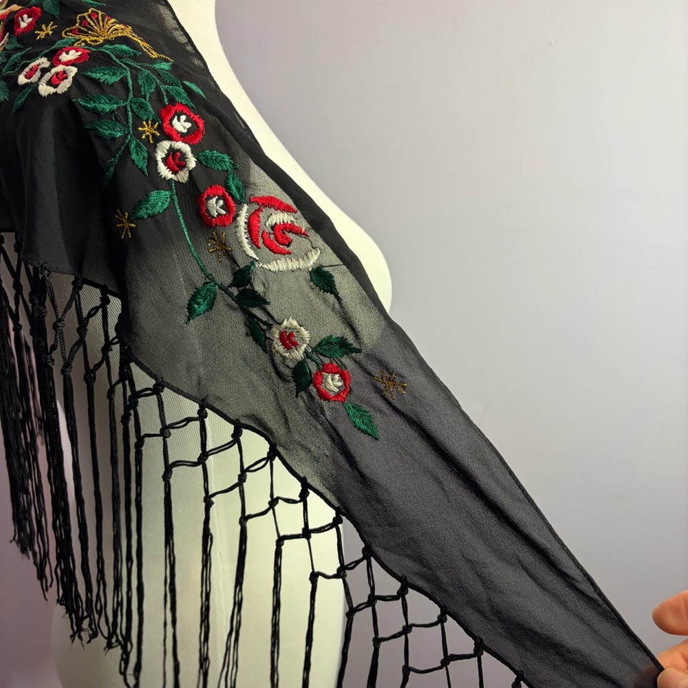 Cejon Black Shawl with Colorful Floral Embroidery - Picture 6 of 10